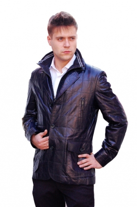 Мужская стеганая кожаная куртка с отстегивающимся воротником glp-1319